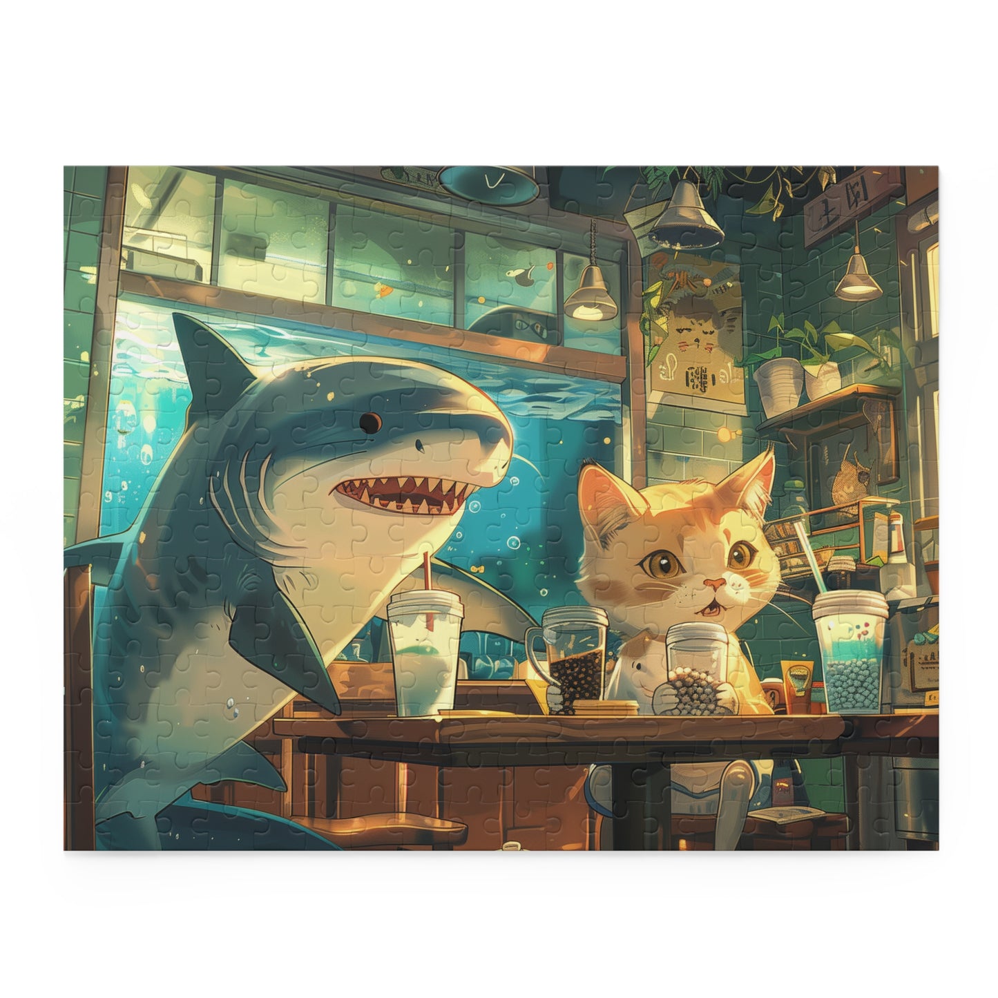 Shark and Cat in Boba Cafe Puzzle
