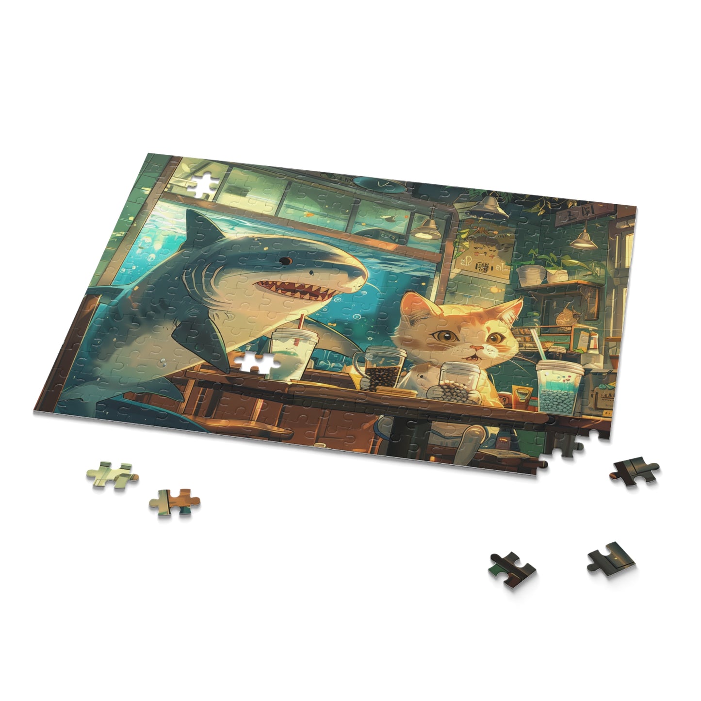 Shark and Cat in Boba Cafe Puzzle